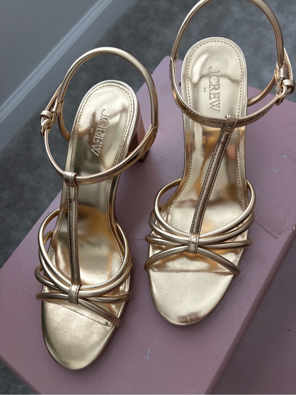 J.Crew Women's Metallic Gold Strappy T-Bar Heels